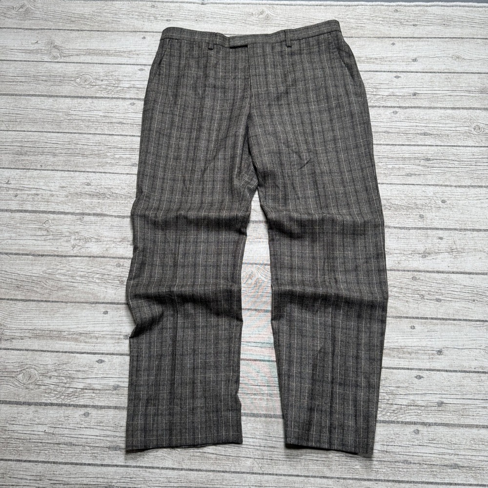 Banana Republic Dress Pants Men's 35x30 Gray Plaid Italian Flat Front Trousers